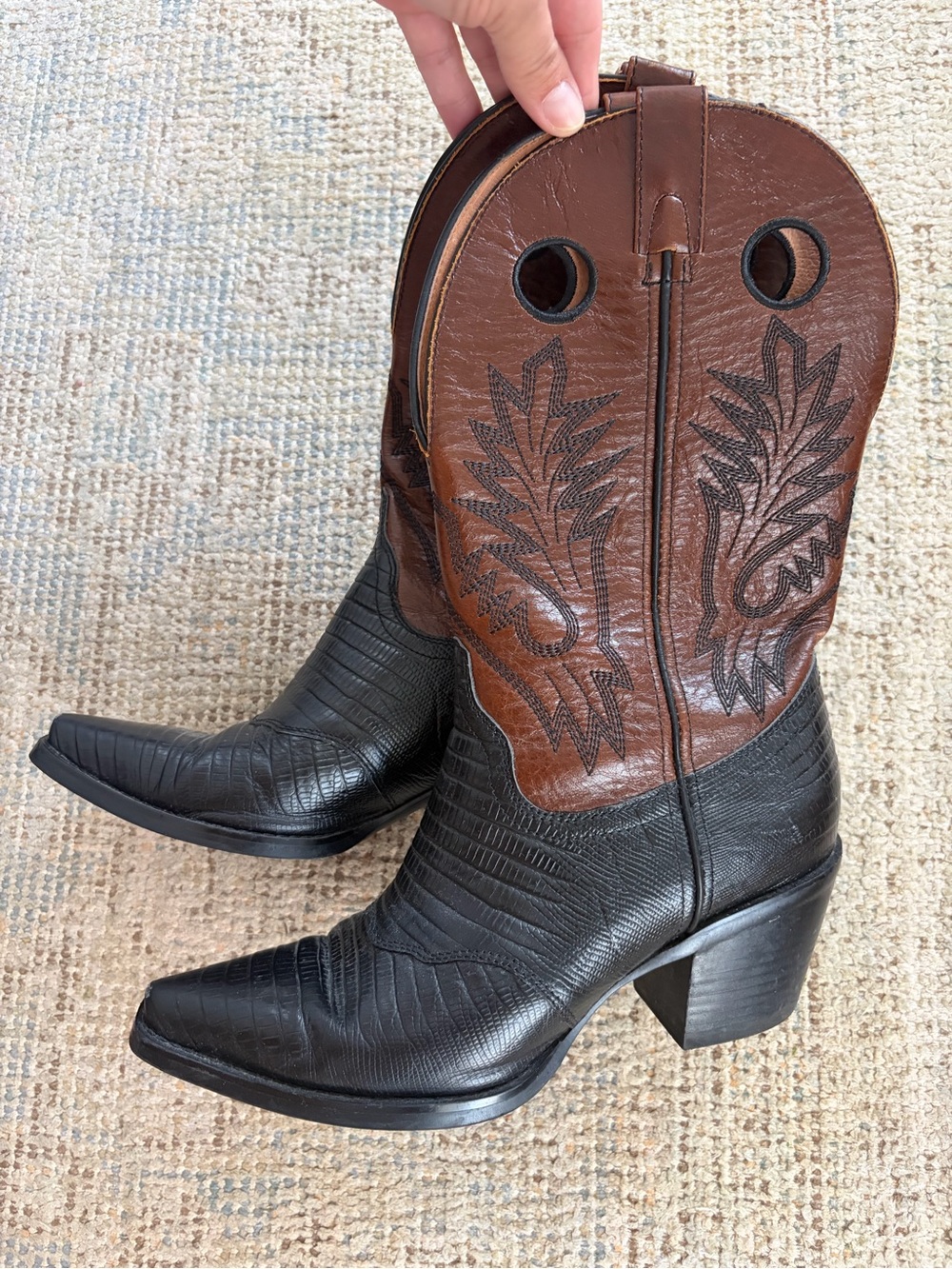 Jeffrey Campbell Old Town Women's Two-Tone Black and Brown Western Cowboy Boots